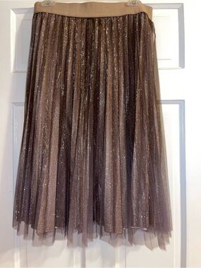 Metro Wear Shimmery Brown Pleated Tulle Midi Skirt